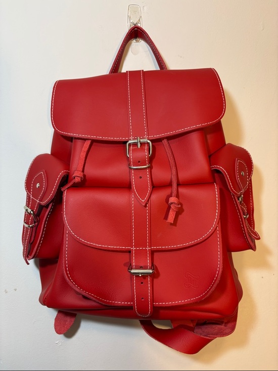 Grafea England Red Leather Backpack Adjustable Strap High Quality British Luxury